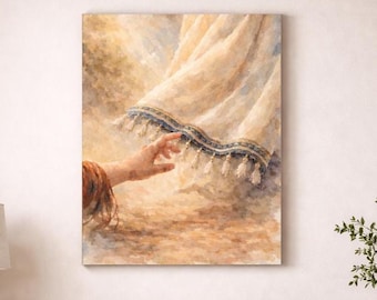 Cuadro decorativo de pared con la imagen de Jesús tocando el dobladillo de su túnica, lámina de sanación por la fe de una mujer tocando el dobladillo, decoración religiosa cristiana.