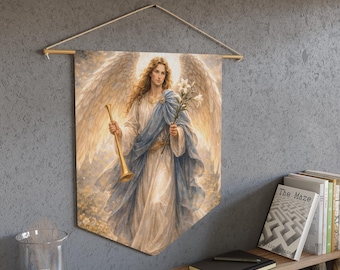 Banderín del Arcángel Gabriel, Adorno de pared del ángel mensajero, Decoración espiritual cristiana, Bandera de fe para el hogar