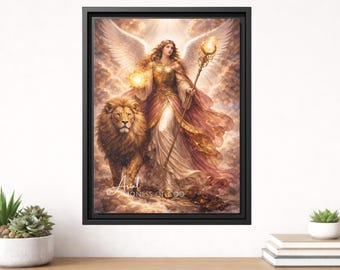 Cuadro en lienzo enmarcado del Arcángel Ariel, decoración cristiana de ángeles, ángel guardián de la naturaleza, decoración espiritual y religiosa.