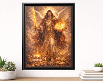 Cuadro en lienzo enmarcado del Arcángel Uriel, decoración cristiana de ángeles, ángel de la sabiduría bíblica, decoración religiosa espiritual.