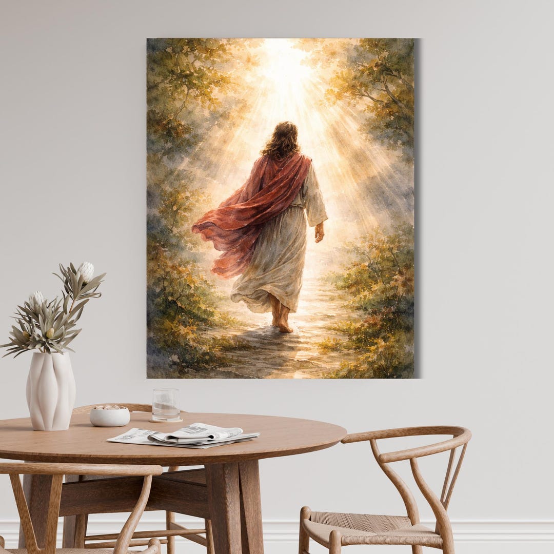 Jesus Guided by Light Canvas Wall Art, Christian Faith Path Decor ...