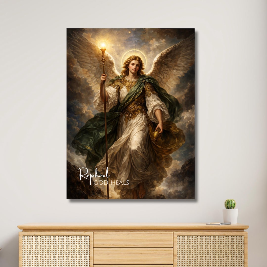 Archangel Raphael Canvas Wall Art, Saint Raphael Angel Decor, Christian ...