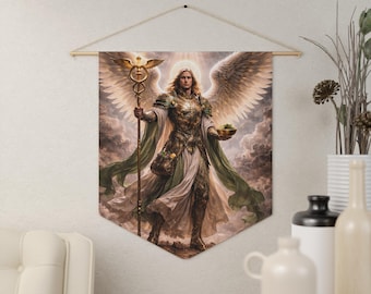 Estandarte del Arcángel Rafael, Adorno de pared del Ángel Sanador, Decoración espiritual cristiana, Estandarte para el hogar con temática de fe