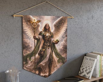 Estandarte del Arcángel Rafael, Adorno de pared del Ángel Sanador, Decoración espiritual cristiana, Estandarte para el hogar con temática de fe