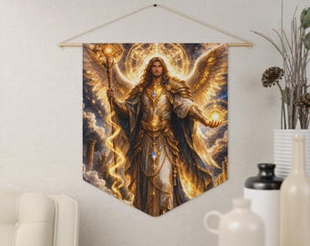 Banderín del Arcángel Metatrón, Adorno de pared de ángel celestial, Decoración de geometría sagrada, Bandera espiritual cristiana