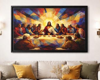 Cuadro abstracto de la Última Cena en lienzo enmarcado, decoración cristiana de ángeles, ángel de la sabiduría bíblica, decoración religiosa espiritual.