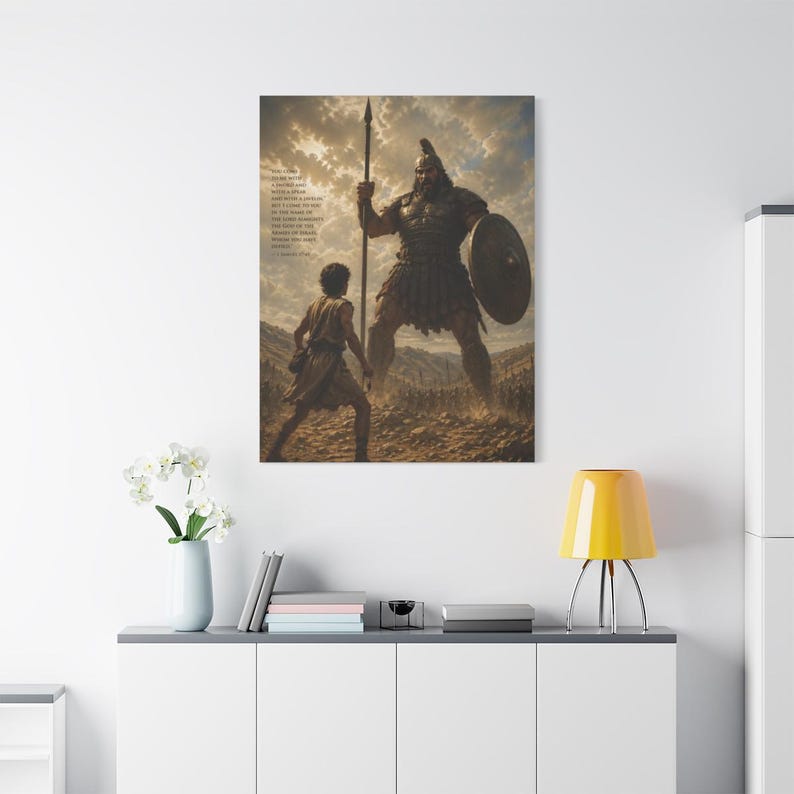 David and Goliath Canvas Wall Art, Bible Story Scripture Decor ...