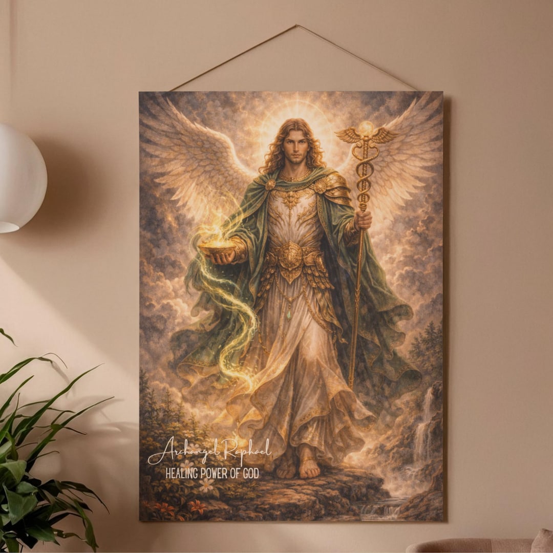 Archangel Raphael Canvas Wall Art, Saint Raphael Angel Decor, Christian ...