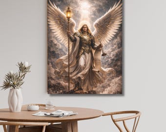 Arte mural en lienzo del Arcángel Gabriel, decoración de pared del Ángel Gabriel, regalo espiritual cristiano para el hogar.