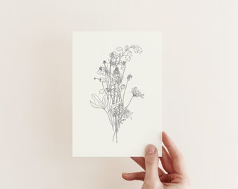 Wild Flower Bouquet Hand Sketched - Printable Art