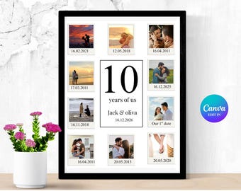10th Anniversary Photo Collage, Custom Polaroid Template (Canva)
