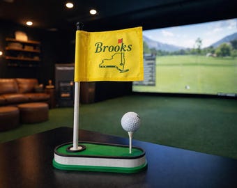 Custom Golf Desk Flag Holder | Putting Green Display | Golfer Office Decor