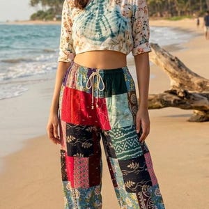 Spodnie haremowe w stylu boho patchwork: ręcznie robione bawełniane spodnie festiwalowe