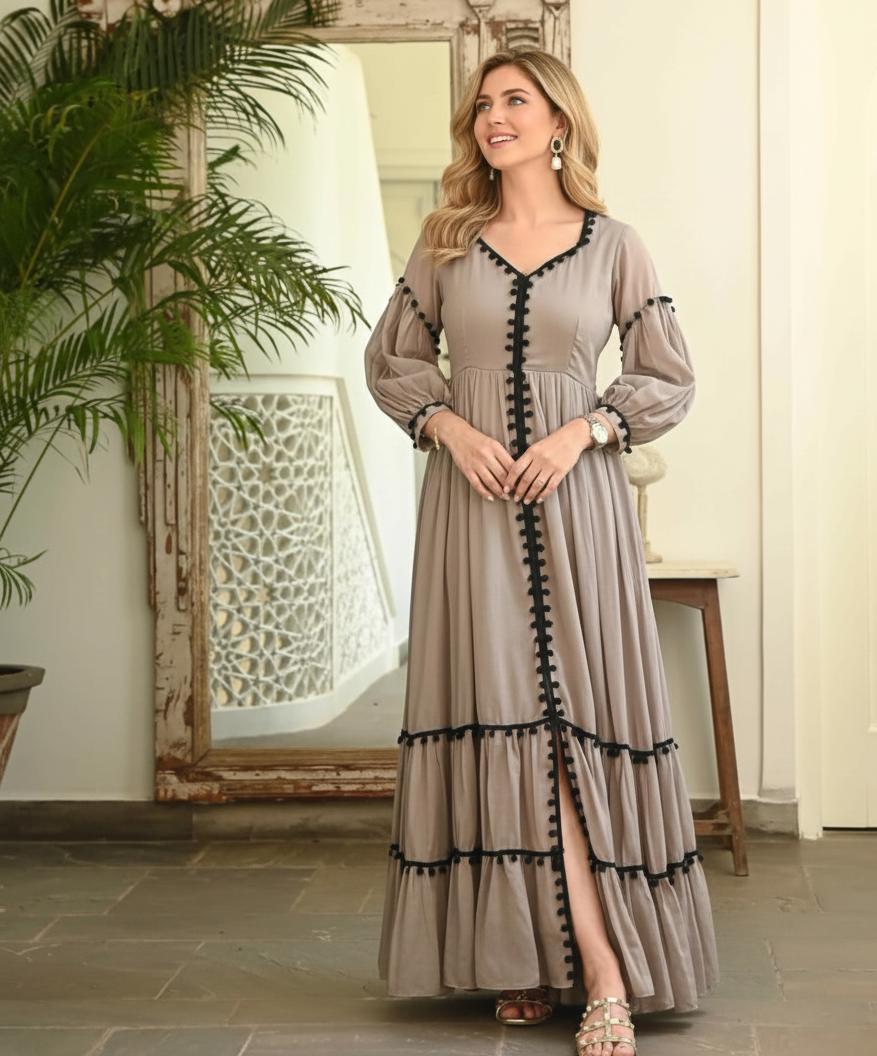 chinese dress ladies Taupe Ribbed Soft Knit Maxi Dress main image 0