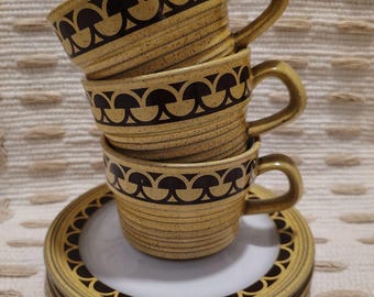Vintage Mikasa Tea Coffee Cups With Saucers Set Of 3 Painted Sands 6519