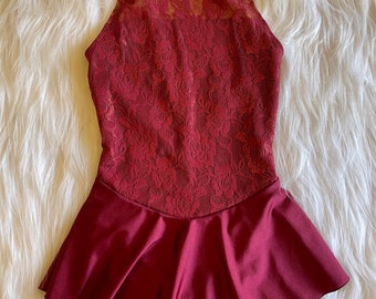 Spicy Sleeveless Maroon Figure Skating Dress