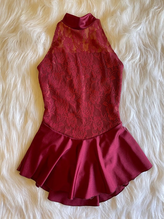 Spicy Sleeveless Maroon Figure Skating Dress
