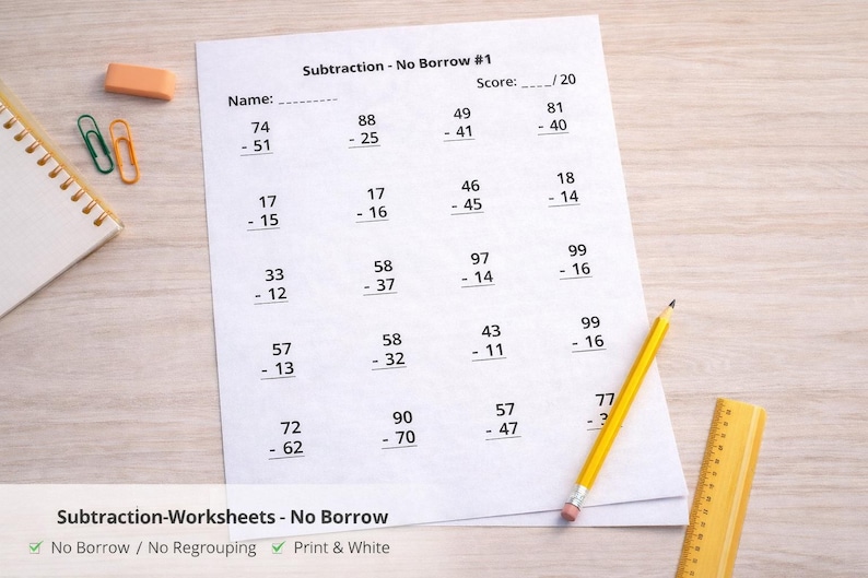 Subtraction Worksheets – No Borrow | 50 Practice Pages + Answer Keys ...
