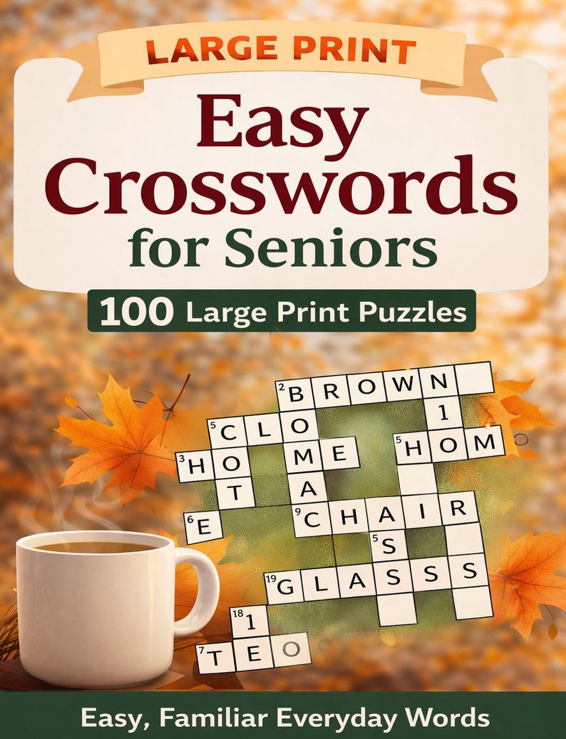 Large Print Crossword Puzzle Book for Seniors, 100 Easy Relaxing