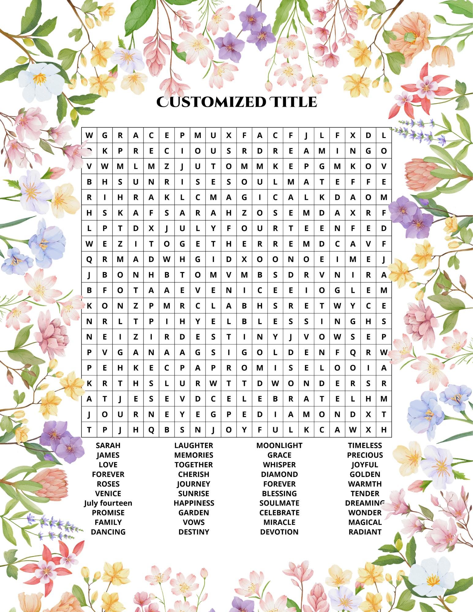 Custom Word Search Puzzle | Personalized Gift for Wedding Birthday Baby ...