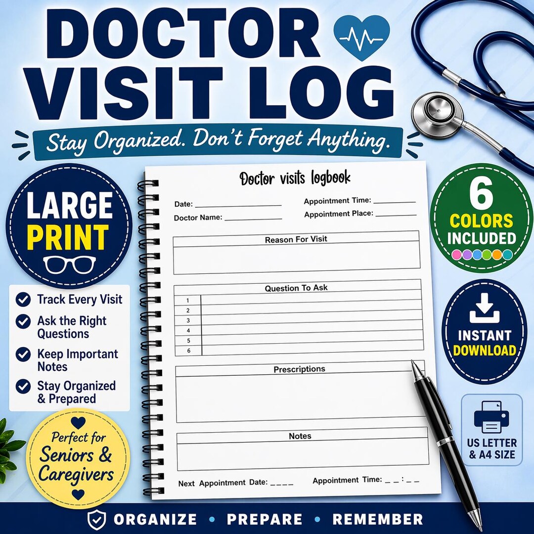 Large Print Doctor Visit Log Book | Medical Appointment Tracker ...