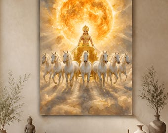 7-paard rennend schilderij | Zonnegodkunst| Goodluck zeven paarden muurkunst