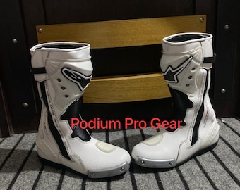 Alpinestars Supertech R Racing Boots  US-12 EU-45 - White & Black Leather Motorcycle Boots - High Performance Track Street Protective Gear
