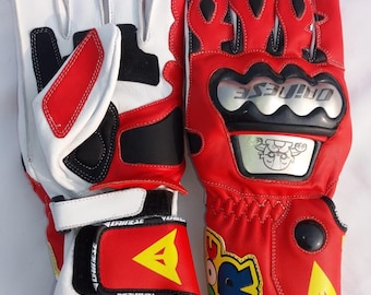 Dainese Full Metal Valentino Rossi Gloves - The Doctor VR46 Edition - Red/White/Yellow Professional Racing Gauntlets
