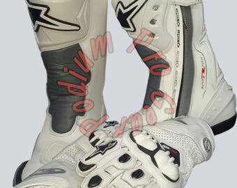 Alpinestars White Leather Motorcycle Racing Gear –  Gloves & Boots Set-Motorcycle accessories