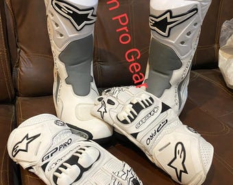 Alpinestars GP Pro Leather Gloves & Supertech R Boots – White Motorcycle Gear Set