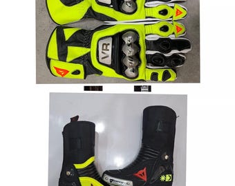 Dainese Leather Motorcycle Gear Set – Fluorecent & Black Racing Boots and VR46 Gloves-Motorcycle accessories