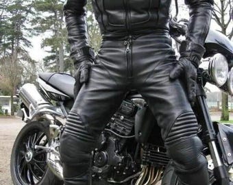 Black Leather Motorcycle Suit – Muscle Padded Biker Racing Gear-Motorcycle accessories