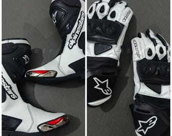 Alpinestars White Leather Motorcycle Racing Gear –  Gloves & Boots Set-Motorcycle accessories