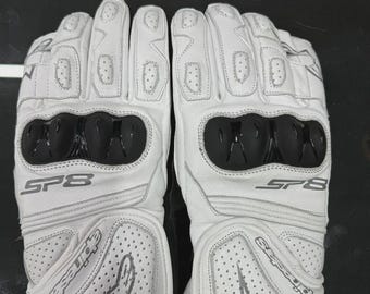 Alpinestars SP8 Style Racing Gloves - White Perforated Leather - Carbon Knuckle Protection - Full Gauntlet
