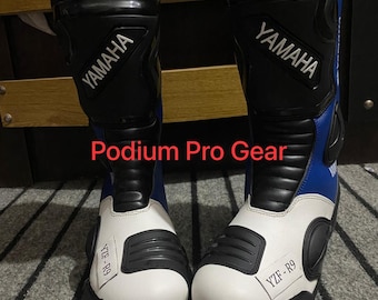 Yamaha YZF-R9 Racing Leather Boots  US-11 EU-44 – Blue/White Biker Shoes Motorcycle accessories