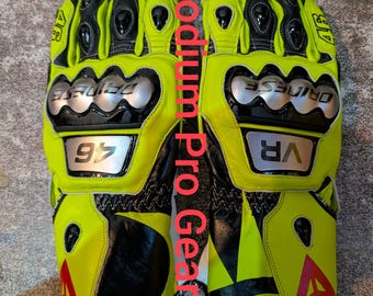Dainese Leather Motorcycle Gear Gloves – Fluorecent & Black VR46 Gloves-Motorcycle accessories