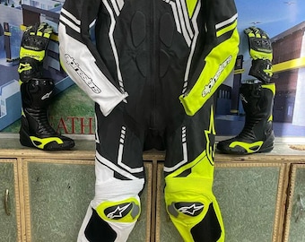 Alpinestars Racing Bundle - 1-Piece Kangaroo or Cowhide Suit with Matching GP Pro Gloves & Supertech Boots - CE Approved Pro Track Kit