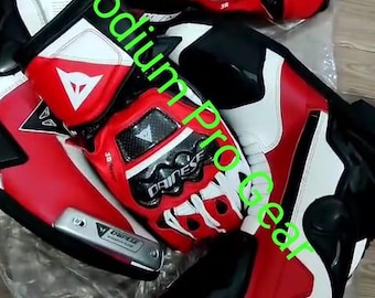 Zestaw rękawic Dainese Druid 4 Leather Racing Gloves & Torque 3 Out Boots – czerwono-biało-czarny profesjonalny zestaw motocyklowy – Track Pro