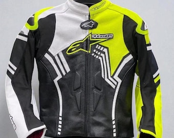 Alpinestars Fluo Yellow Racing Jacket - Premium Kangaroo or Cowhide Leather - CE Level 1 & 2 Approved Armor - High-Visibility Sportbike Gear