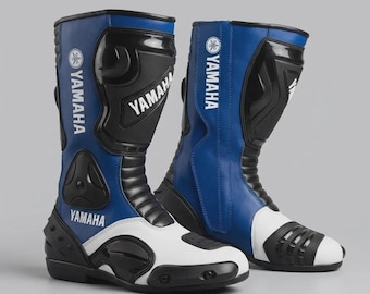 Yamaha Racing Leather Boots US-7 EU-40  – Blue/White Biker Shoes Motorcycle accessories