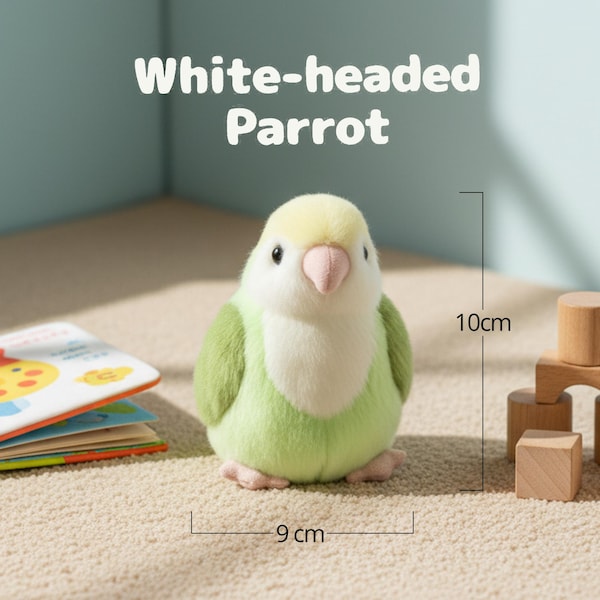 Kawaii White-headed Parrot Plush – Green Bird Stuffed Animal (10cm)