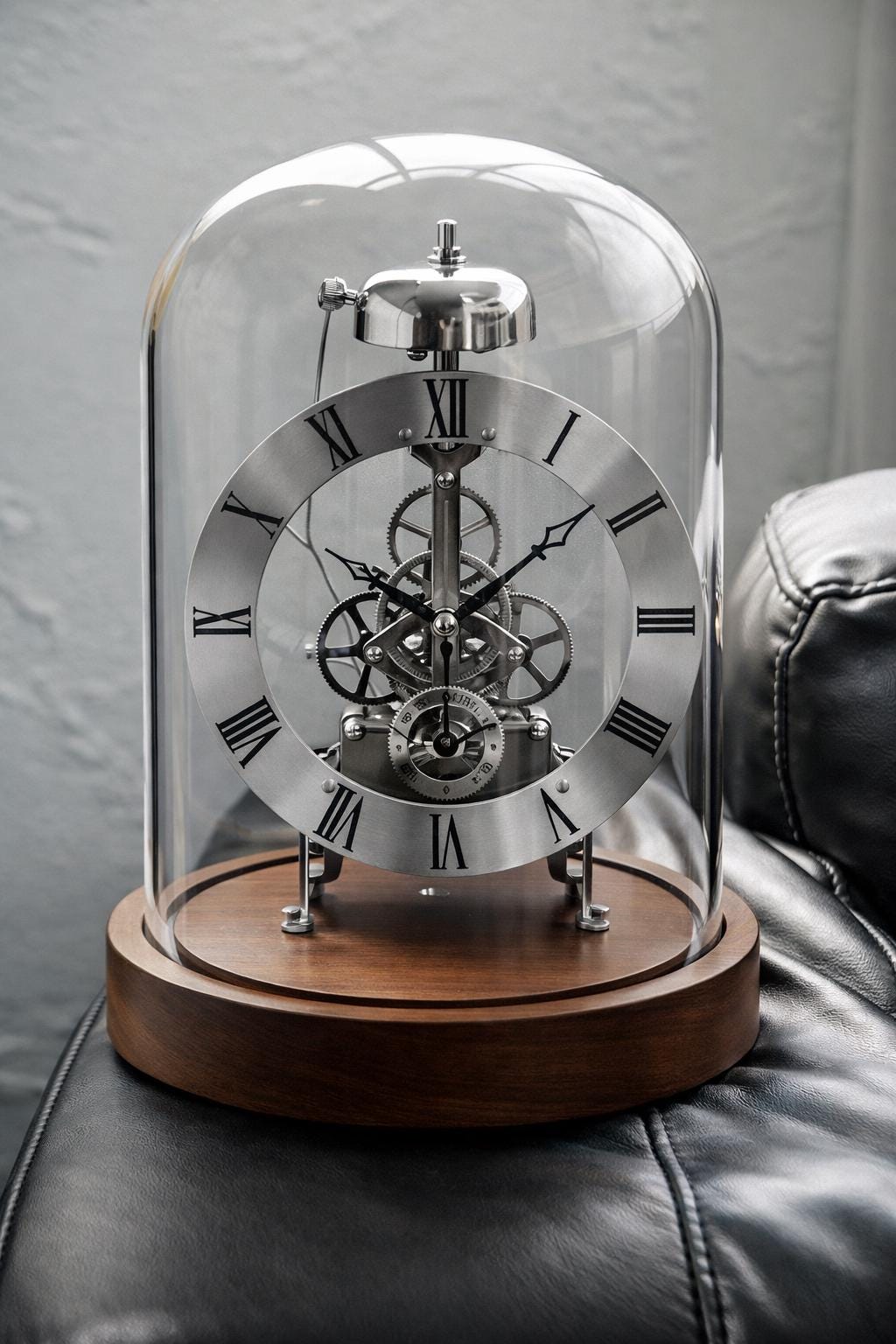 Solid Walnut Wood Mechanical Alarm Clock With Glass Dome – Vintage ...