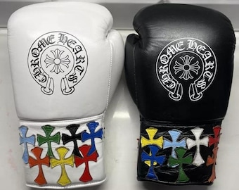 Custom Leather Boxing Gloves – Chrome Hearts Inspired, Multi-Color Cross Patches
