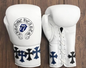 Custom Leather Boxing Gloves – Chrome Hearts Inspired, Multi-Color Cross Patches