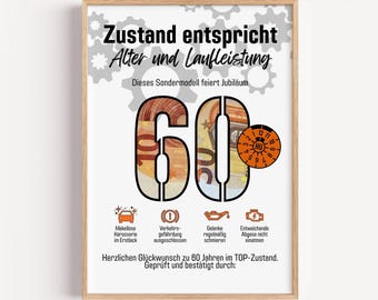 Geschenk 60 Geburtstag Geldgeschenk zum Drucken, Frau Mann 60 Jahre, Last Minute Idee, Sofort Download PDF-Vorlage, TÜV Zustand entspricht