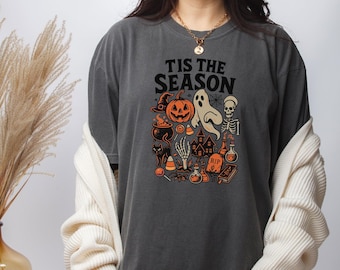 Tis The Season Halloween Shirt, Spooky Graphic Tee, Vintage Witchy Autumn Tshirt, Fall Lover Gift
