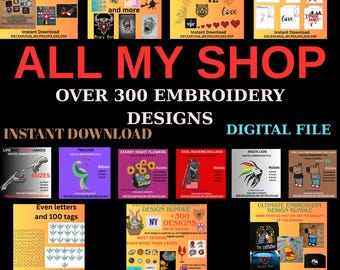 Paquete • Más de 300 archivos digitales de bordado • Gráficos en PDF imprimibles • Descarga instantánea