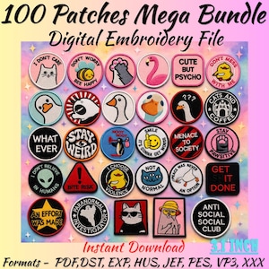 100pcs  Digital Patches Embroidery Files, Pattern Patches, Bundle Designs, DST, EXP, JEF, and more