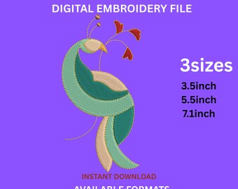 Bordado digital de pavo real, descarga instantánea, diseño de ave, DST JEF HUS
