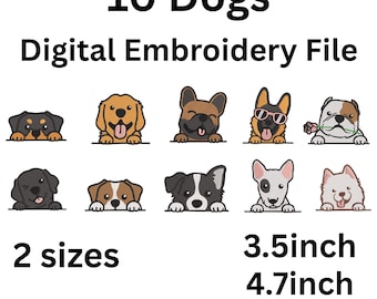 Paquete de 10 diseños de bordado de perros, diseños de bordado de perros asomándose, archivo de bordado de perros, bolsillo